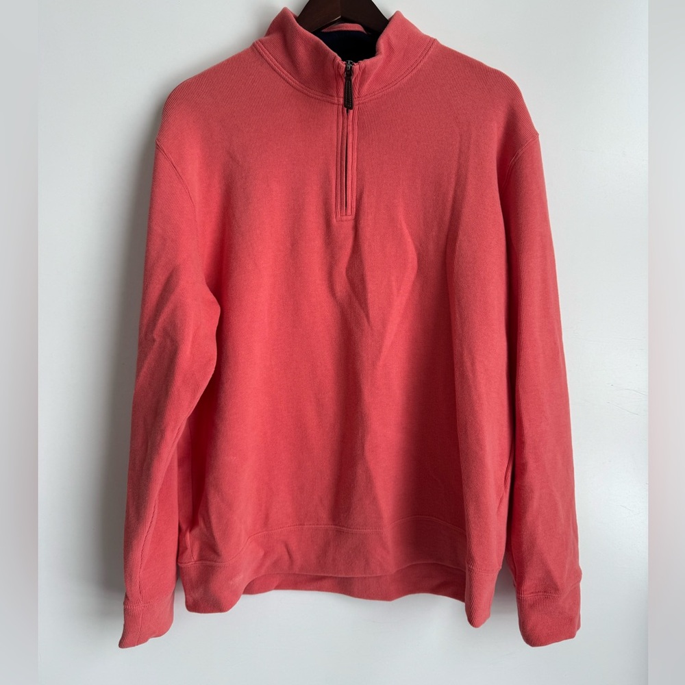 Lands' End Men's Ribbed Quarter Zip Men Large Pink blue preppy academia mockneck